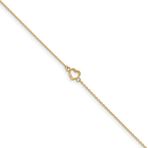 14K Yellow Gold Textured And Polished Heart 9 in Anklet