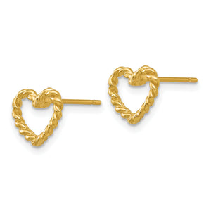 14K Yellow Gold Twisted Heart Post Earrings