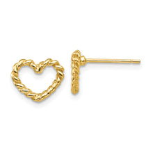 Load image into Gallery viewer, 14K Yellow Gold Twisted Heart Post Earrings
