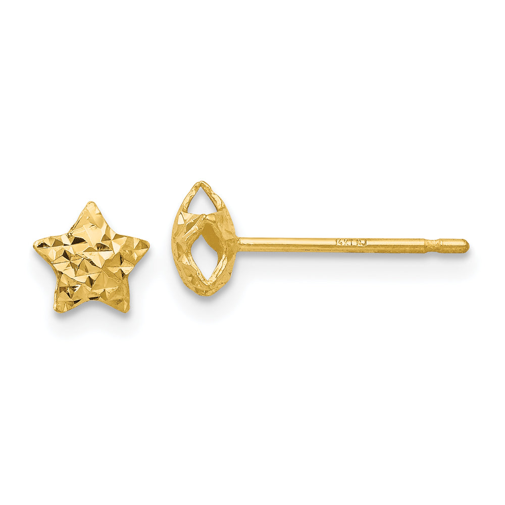 14K Yellow Gold Puffed Star Post Earrings