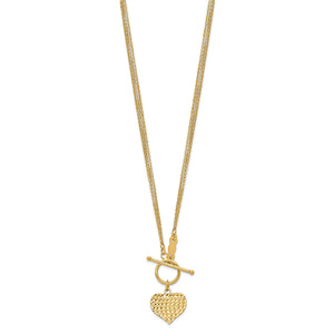 14K Yellow Gold Polished 3-Strand D/C Heart Toggle Necklace