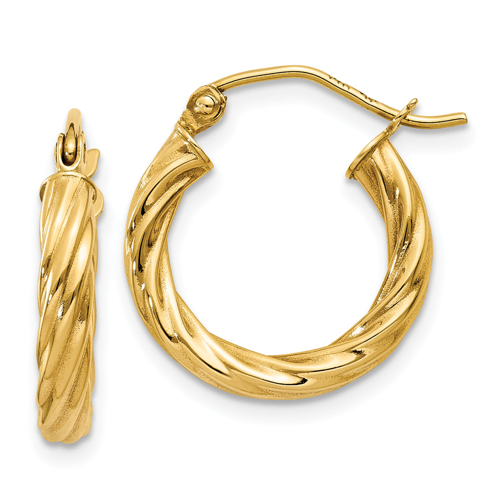 14K Yellow Gold Polished 2.75 mm Twisted Hoop Earrings
